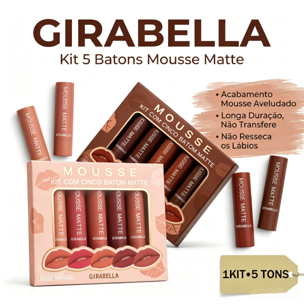 Mousse Kit Batom Matte Aveludado Nude-Versátil, Longa Duração,Não Gruda,Ideal pra presente