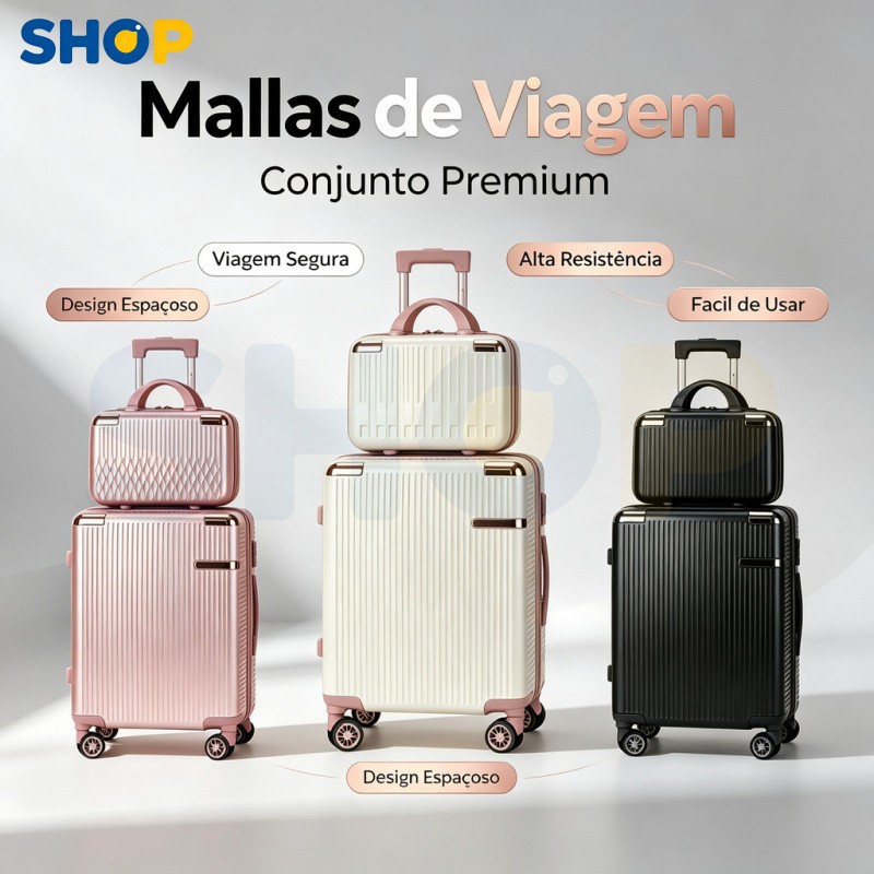 Kit Viagem 2 Peças | Mala ABS + Necessaire | Cadeado de Segurança - V7