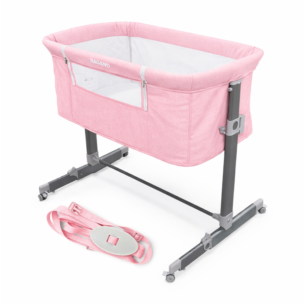 Berço Portátil Moisés Cercado 0-15kg Desmontável Co-Bed com Bolsa de Transporte Rosa