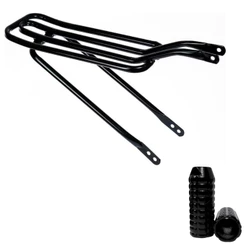 Garupa Bagageiro Para Bike Tubão Preto + Par De Trolhão Apoio De Pé Pedaleira Para Aro 20 - 24 - 26