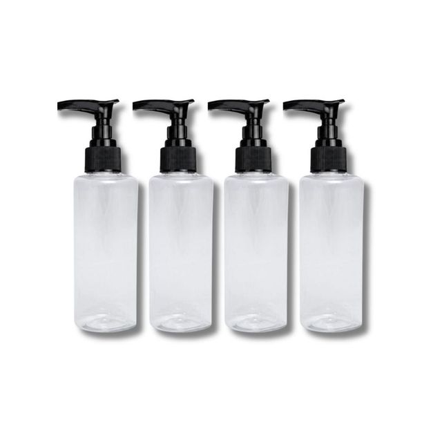 Kit 4 Frascos Tampa Válvula Pump 100ml Cilíndricos Viagem Sabonete Liquido Skincare Shampoo- novo