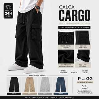 Calça Cargo Masculino e Feminino Sarja Jeans Premium 6 Bolsos Streetwear Skate Moda Rua P…