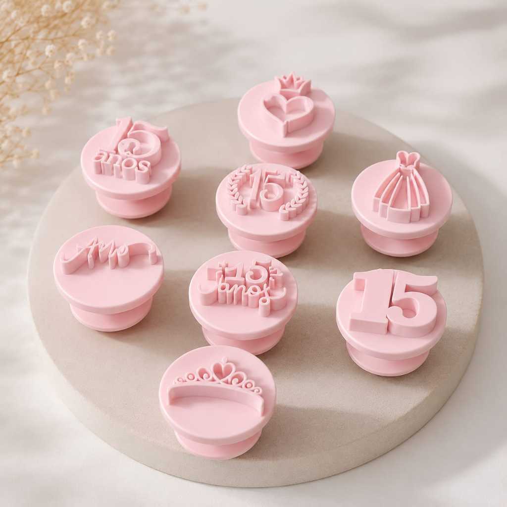 Kit 8 Carimbo Marcador Brigadeiros Festa Debutante 15 Anos Molde Confeitaria Aniversario Brigadeiros