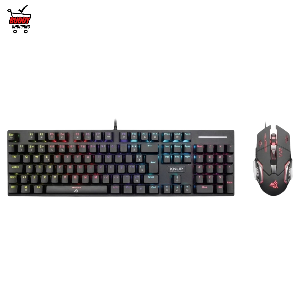 Kit Teclado Mecanico e Mouse Gamer Knup KP-TE131 Switch Azul ABNT2 Rainbow