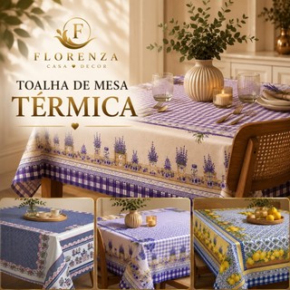 Toalha de Mesa Térmica Impermeável Estampada — 4 a 12 Lugares | Forro Plástico Decoração de Cozinha