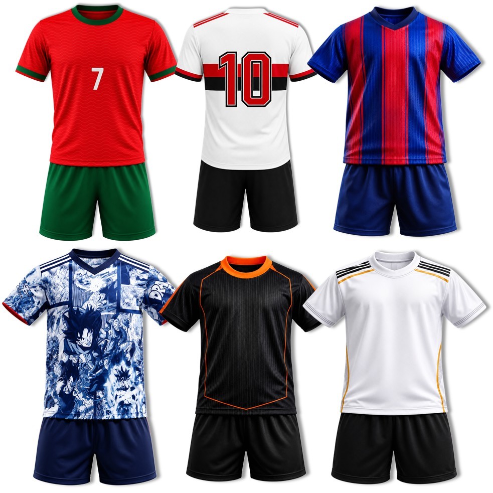 Conjunto Kit Camisa + Short de Futebol Infantil Time Seleções Nacionais | Europeus | Internacionais
