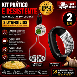Conjunto 2  Amassador Alho +  Amassador Batata Conjunto1 Amassador de Batata Inox Manual