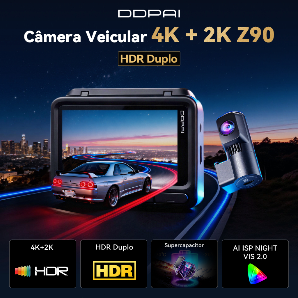 DDPAI Z90 4K+2K Câmera Veicular Visão Noturna Suporte Monitoramento Remoto GPS ADAS WiFi 3" Tela · foto 2
