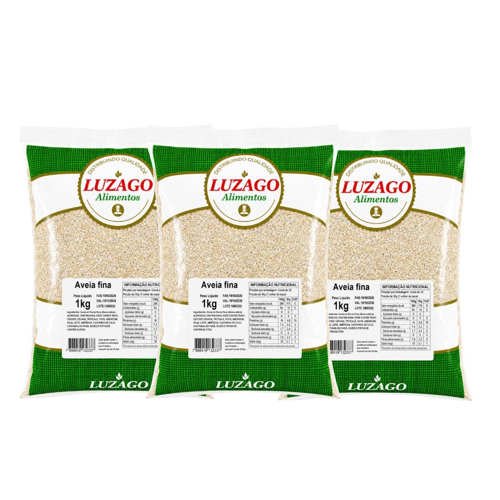 AVEIA FLOCOS FINOS 1kg ou 3kg - Luzago Alimentos