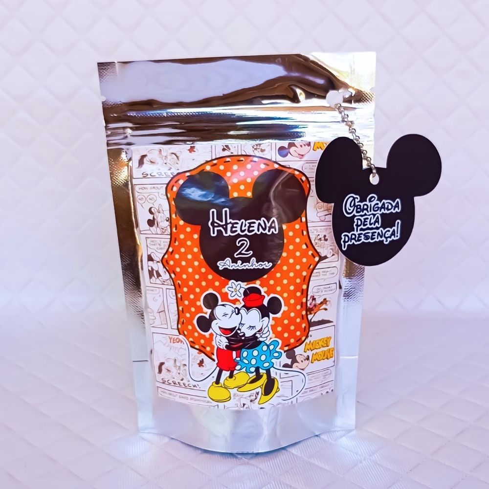 Saquinho Metalizado Zip Lock 10x15 ou 12x19 cm personalizado MICKEY VINTAGE lembrancinha aniversário festa infantil