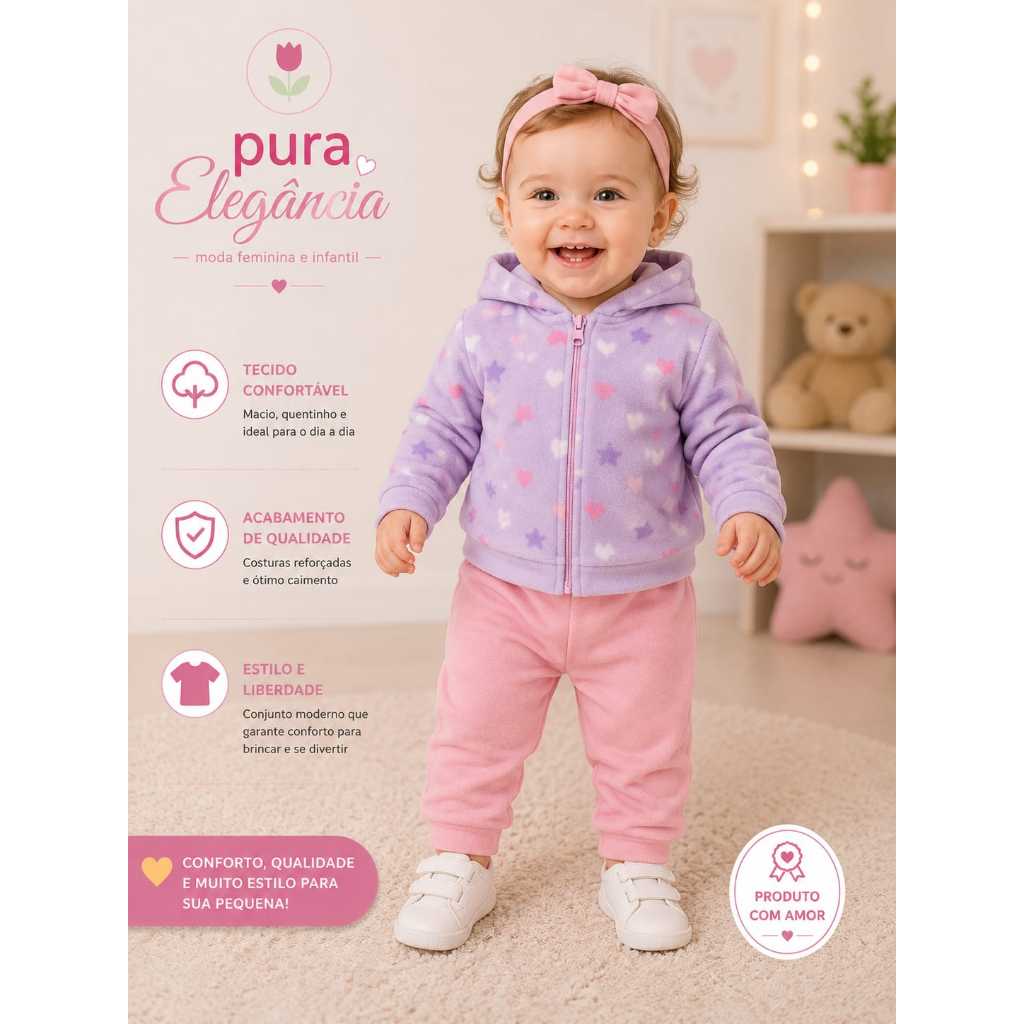Conjunto Infantil Feminino Duzizo Plush Estampado e Calça Tamanho 1