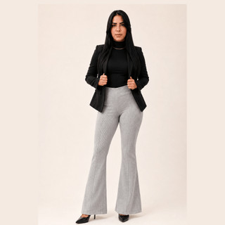 Calça Flare Bandagem Canelada Feminina Cintura Alta Modeladora Premium Confortável Casual Elegante Stretch Elasticidade