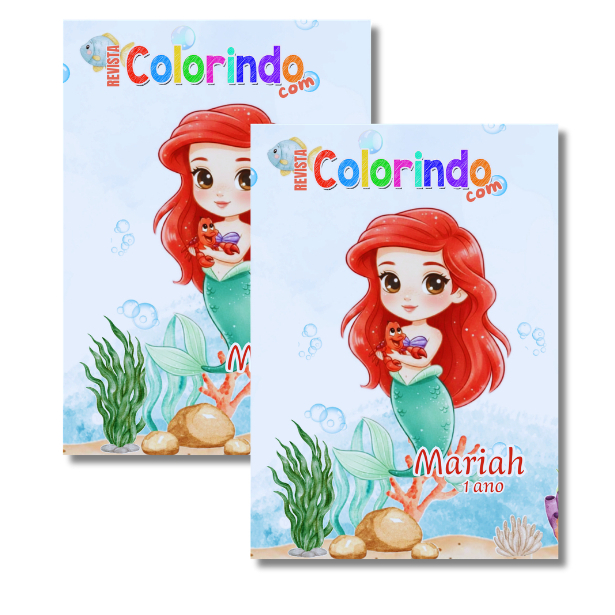 Livrinho de Colorir Ariel Personalizado com Nome | Lembrancinha de Aniversário Infantil 14x20 cm