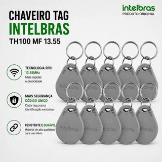 Kit 10 Tag Aproximação Chaveiro Th 1000 Mf 13,56 Mhz Cinza Intelbras Controle Acesso Fechadura