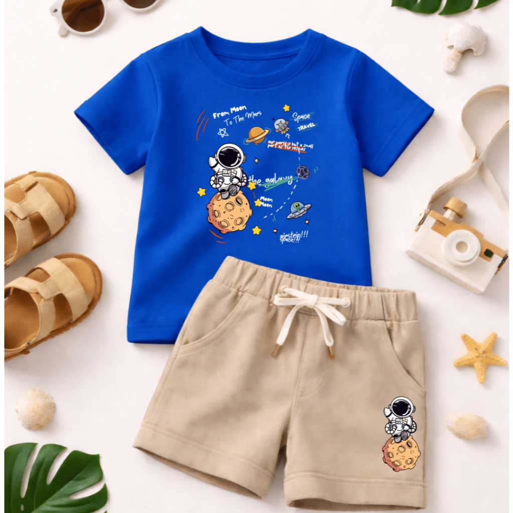 Conjunto Infantil Juvenil para Meninos -  Conjunto Astronauta - Camiseta 100% Algodão e Short Moletinho -  Conforto Kids