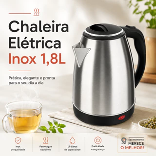 Chaleira elétrica de inox de 1,8 litro