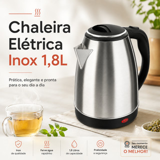 FIX/STARTOOLS Chaleira Jarra Elétrica 110V ou 220V 1.8 Litros 1000W Inox Prateada