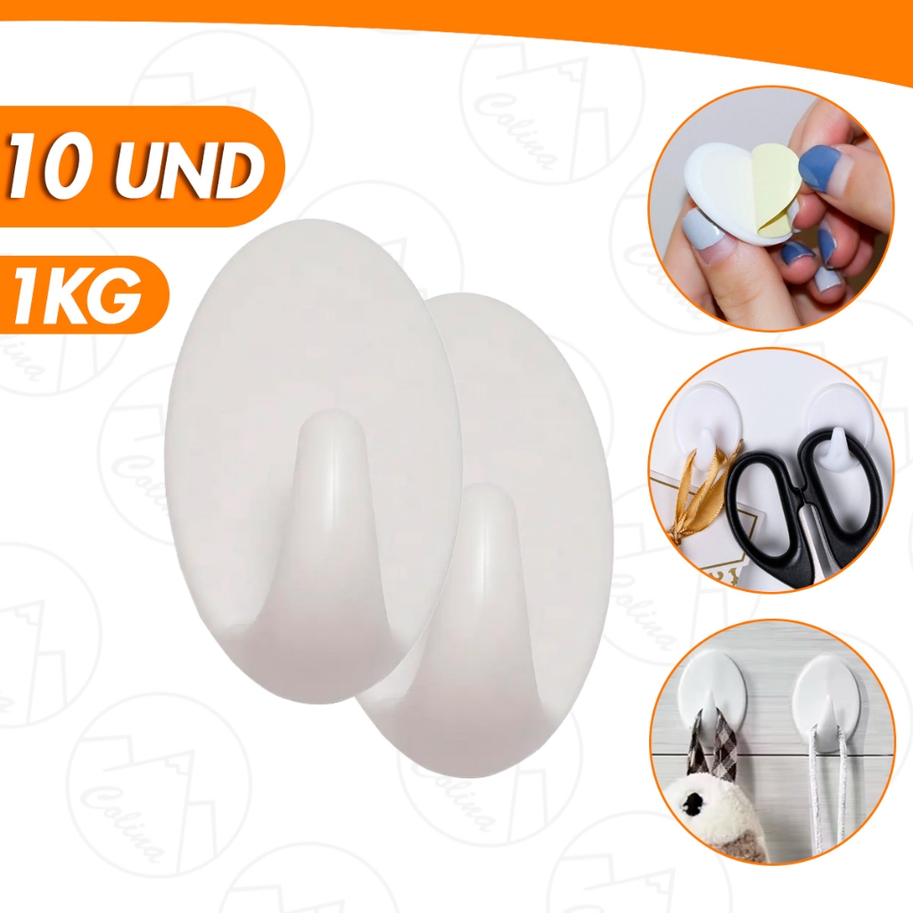 Kit 1/2/3/4/6/9/10 Ganchos Adesivo Plástico Branco Parede Toalha Cozinha Banheiro Importadora Util