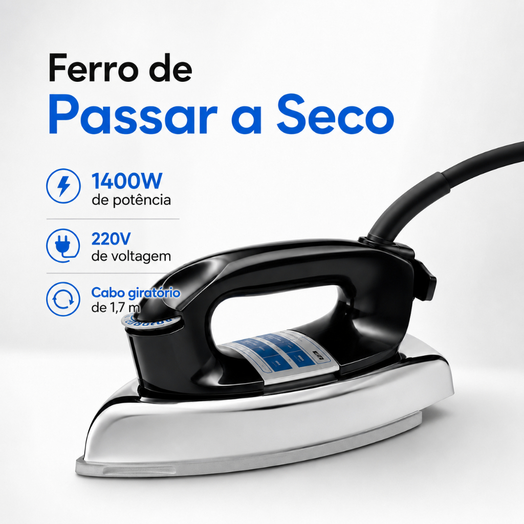 Ferro de Passar a Seco Vintage 1400W 220V Base Cerâmica Elgin