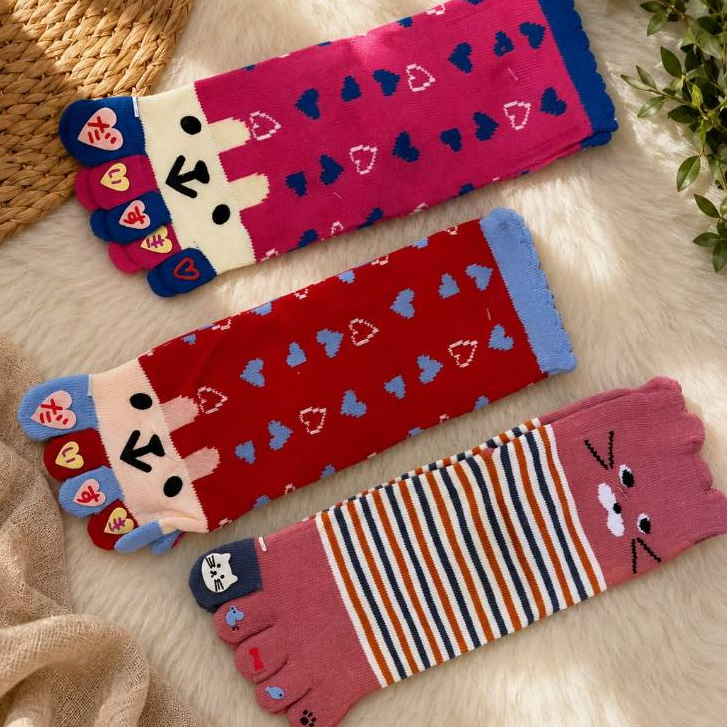 Kit 3/2 Pares Meia Dedinho Infantil Menina Feminina Adulto Estampada Inverno