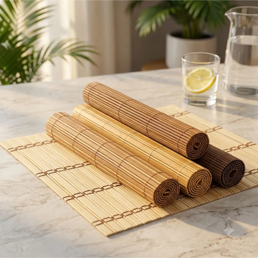 kit 4 Jogo Americano em Bambu Natural Sortida Mesa Jantar Refeição Resistente a Água