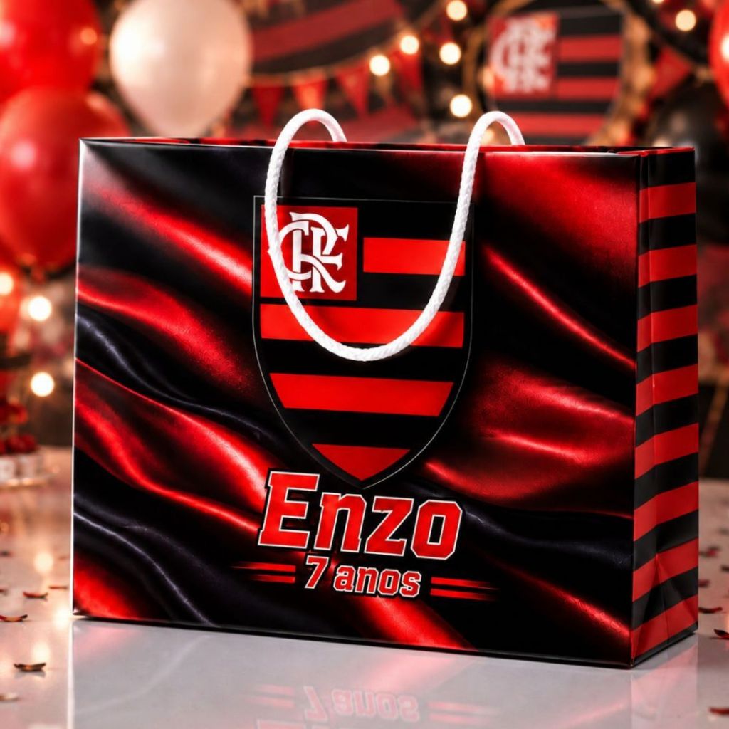 Sacolinha Personalizada Flamengo Tamanho M - Lembrancinha aniversário infantil 10/20/30/40 unidades