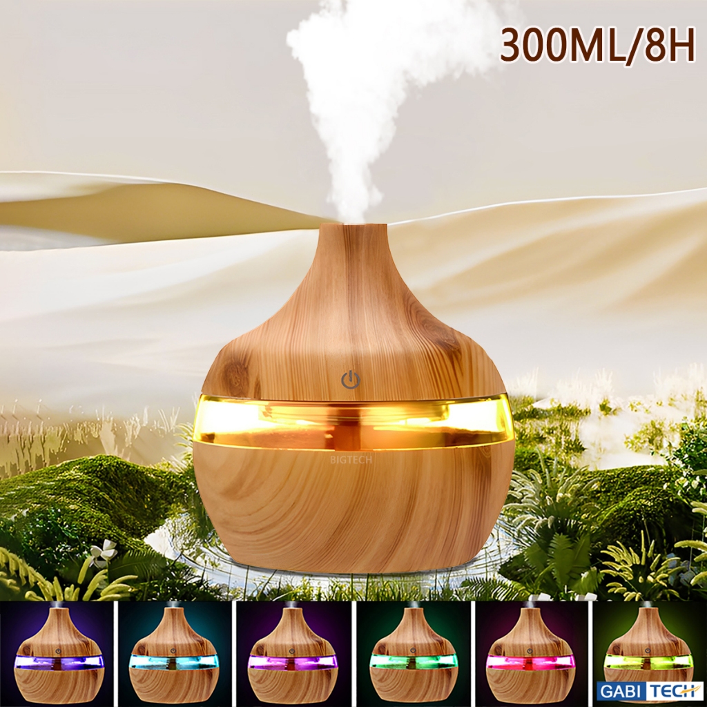 Umidificador De Ar E Difusor Aromatizador De Ambiente 300ML Com Led Colorido Purificador