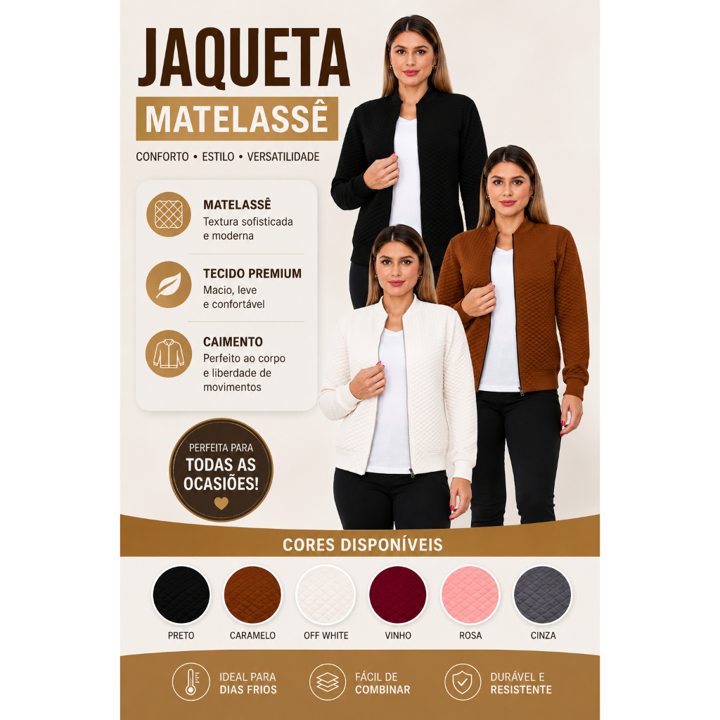 Jaqueta Blusa Feminino Bomber De Frio Matelasse
