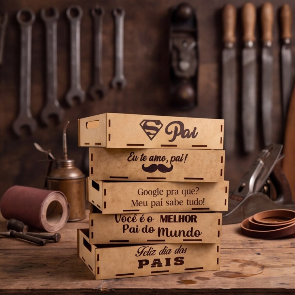 Kit 10 Und Cesta Bandeja Mdf 10x15 Dia dos Pais Presente Super Pai Lembrancinha
