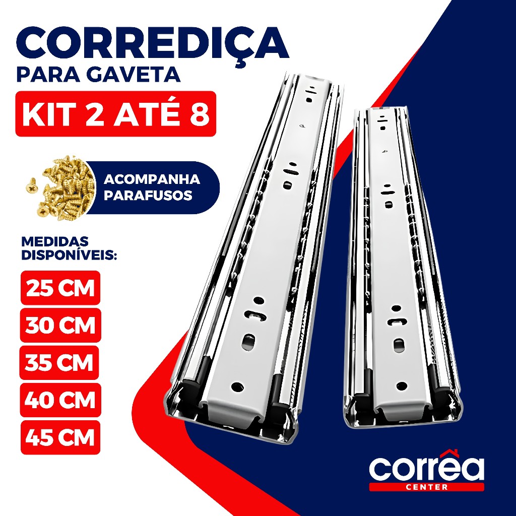 Corrediça Telescópica Light Reforçada Trilho Gaveta Aço 25 30 35 40 45cm Armário Cozinha Móveis