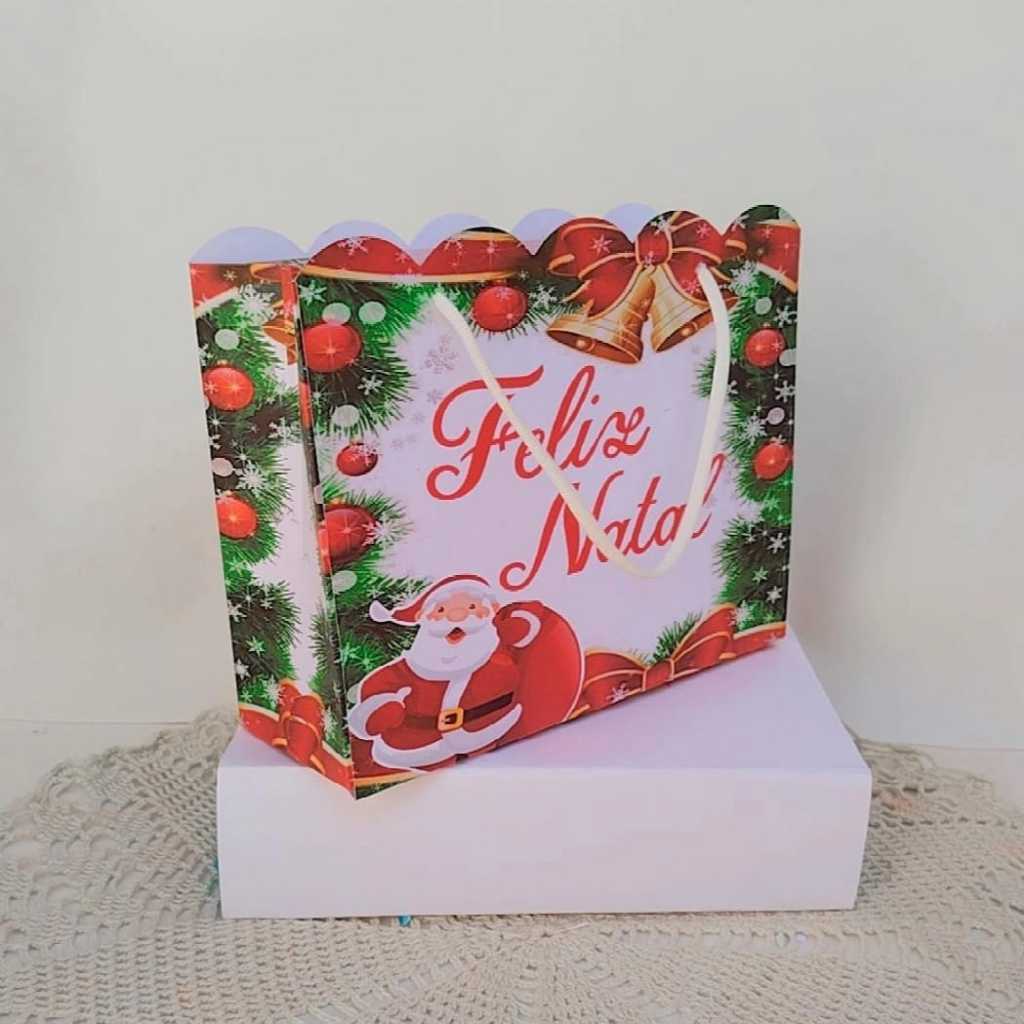 Sacolinha Personalizada de Natal Feliz Natal 20x16x6cm  Lembrancinha de Natal Infantil Sacola para Presentes