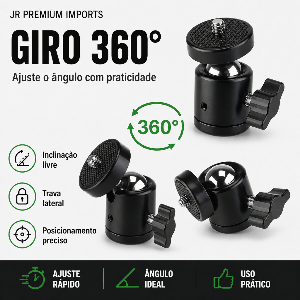 Cabeça de Tripé Bola Mini Ball Head Rosca 1/4 Universal 360° 90° para Câmera Ring Light Flash — imagem 2 de 2