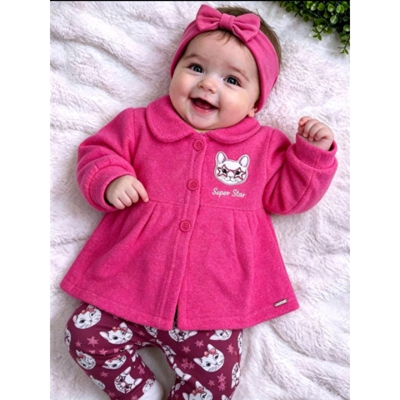 Conjunto sobretudo infantil bebê menina bem quentinho da marca Dila no tamanho G