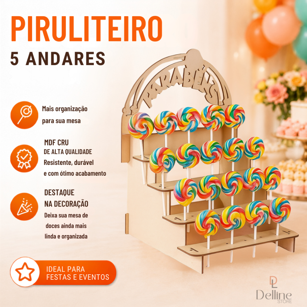 Piruliteiro MDF Suporte Porta Pirulitos Mesa de Festa Infantil Decoração Doces Lembrancinhas