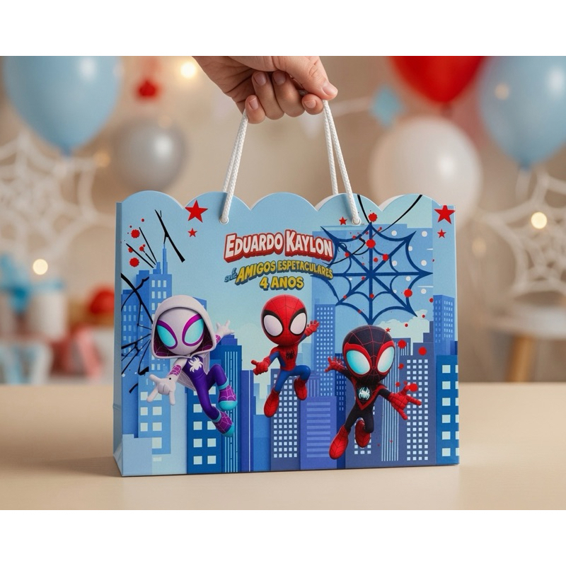 Sacolinha SPIDEY E SEUS AMIGOS Personalizada / Bolsinha Lembrancinha Aniversário / PEGUE E MONTE