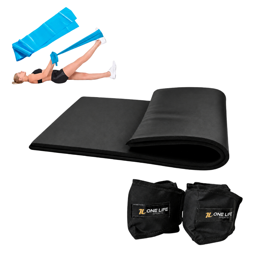 Kit Treino Funcional Em Casa | Colchonete + Tornozeleira Caneleira Peso 3 Kg + 1,5m Faixa Média