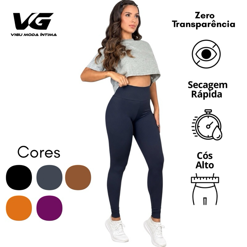Calça Legging De Poliamida Elastano Cós Alto Zero Transparência