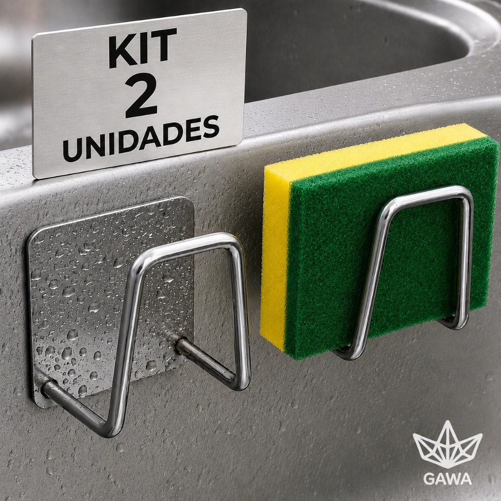 KIT Suporte Porta Esponja Inox Adesivo Gancho Porta Bucha de Aço Organizador de Pia Cozinha