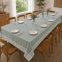 Toalha de Mesa Paris Santa Sofia Listrada Algodão Premium – 4, 8 e 10 Lugares Verde