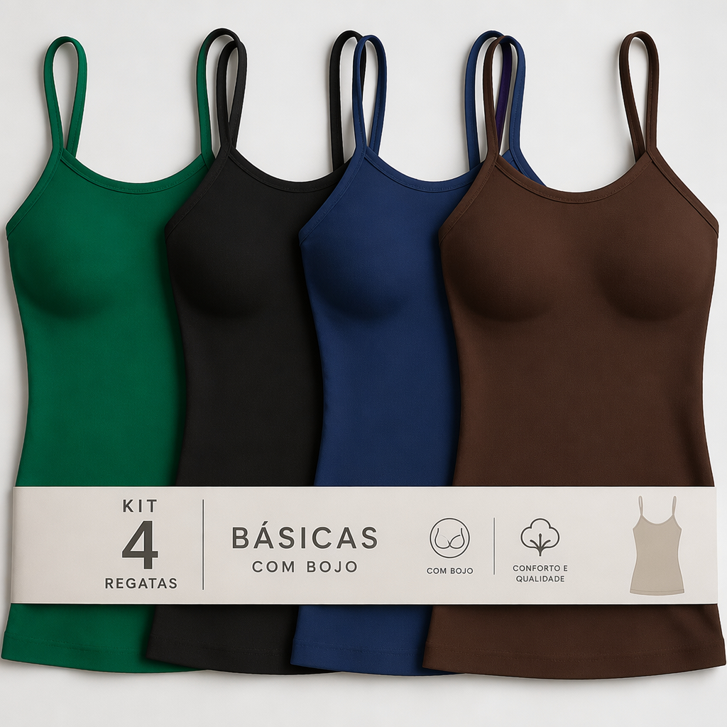Kit 4 Regatas Feminina C/ Bojo Dia a Dia Atacado Caminhada Blusinha