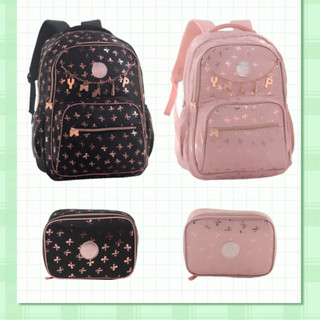 2027 Nova Mochila Juvenil Feminina Lacinho Dourado || Mochila Escolar opcional com Estojo Box - MF8210