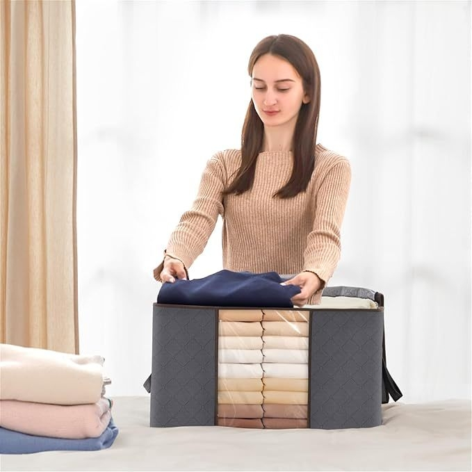 Caixa Organizadora Roupas Saco Organizador Guarda Roupa Dobrável Edredom Brinquedos Antimofo Zíper