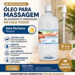 Óleo de Massagem Neutro Sem Perfume 1Litro Profissional + Válvula Pump (2PEÇAS)
