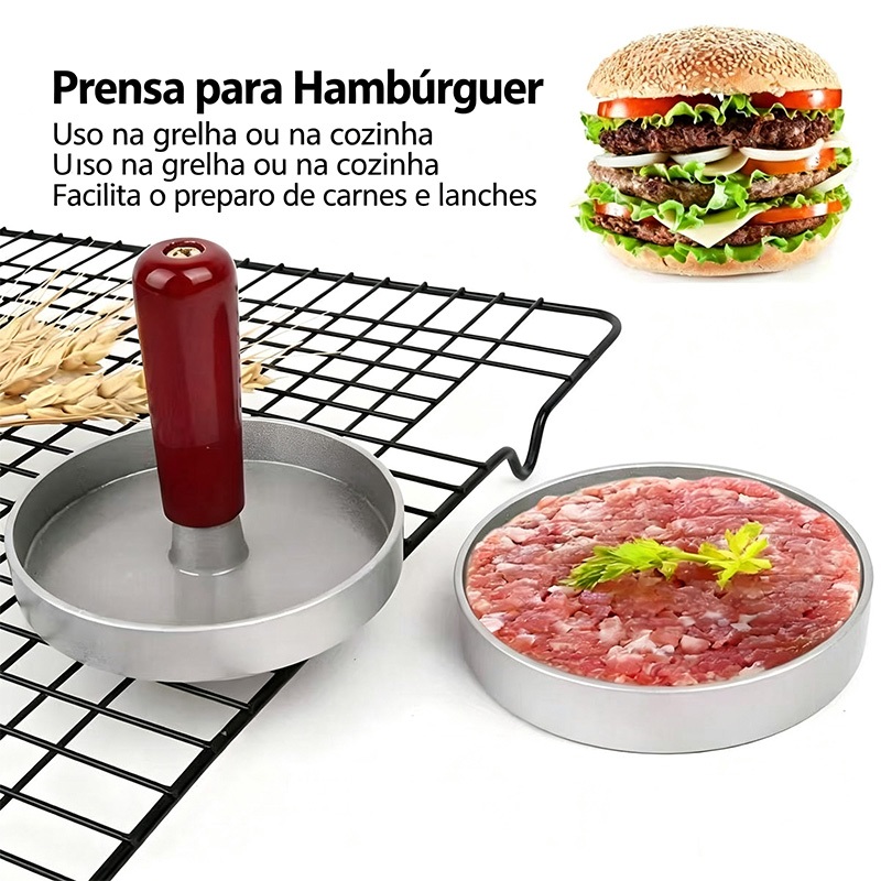 Forma Modeladora de Hambúrguer e Frigideira Antiaderente 3 em 1, Prática com Divisórias para Hambúrguer Caseiro