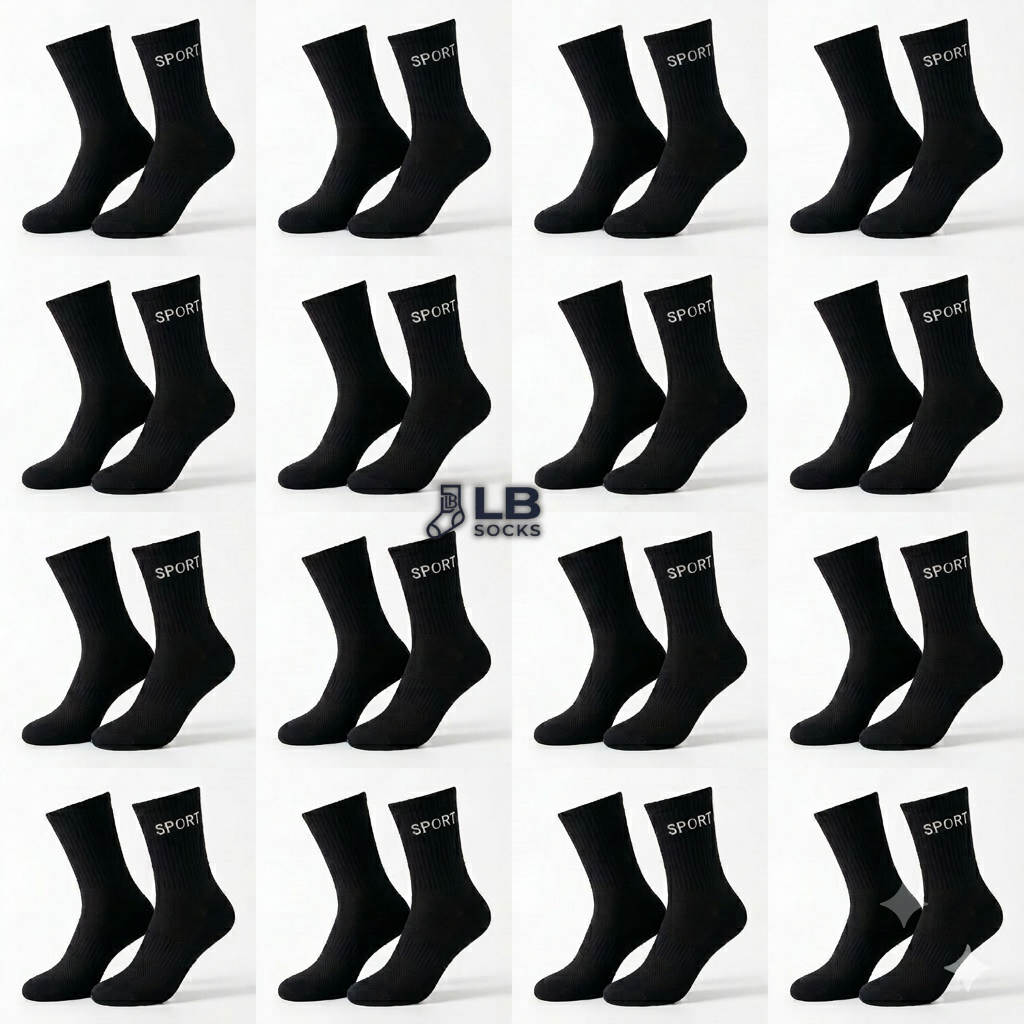 Kit 3/6/9/12/15/18/24 Pares Meia de Cano longo Masculina PRETA com Algodão
