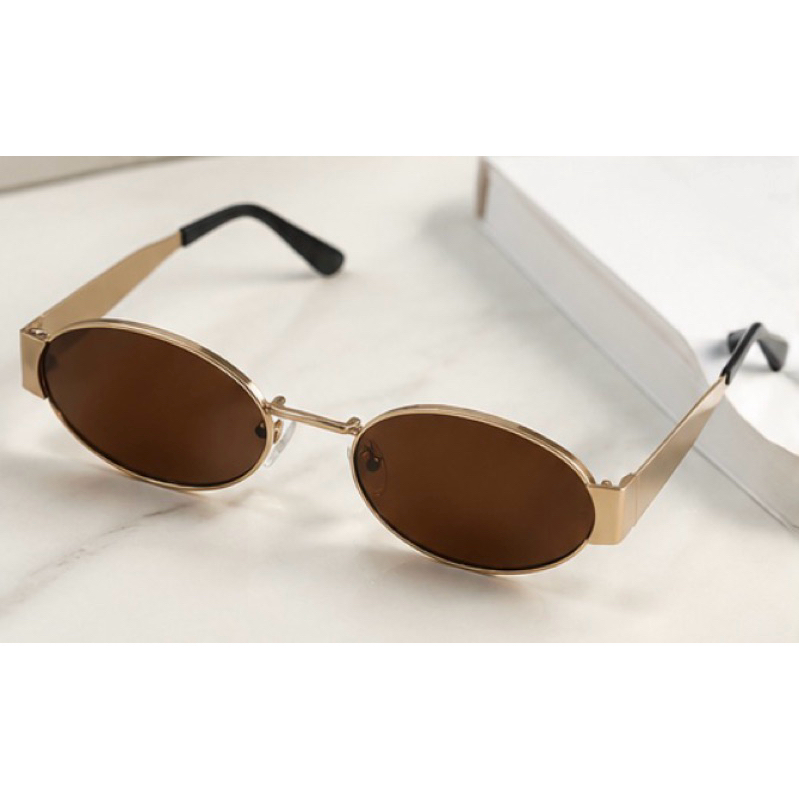 Óculos de Sol Oval Premium Retrô UV400 Unissex Metal Luxo Vintage Fashion — imagem 2 de 2