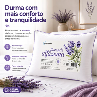 Travesseiro Aromaterapia Flores de Alfazema 50x70cm com Zíper Ajustável Antialérgico