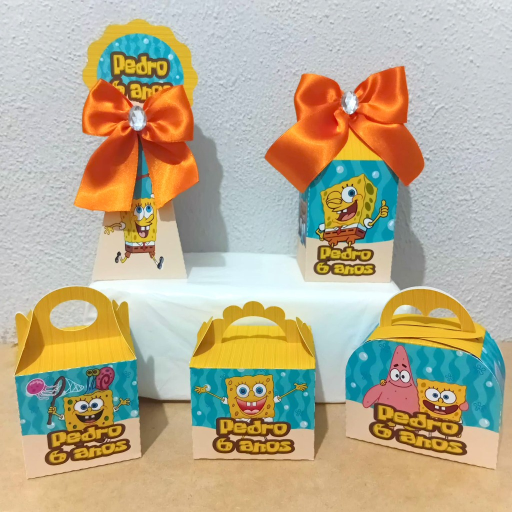 Kit Caixas Bob Esponja Personalizado Lembrancinha de Festa Infantil Aniversário