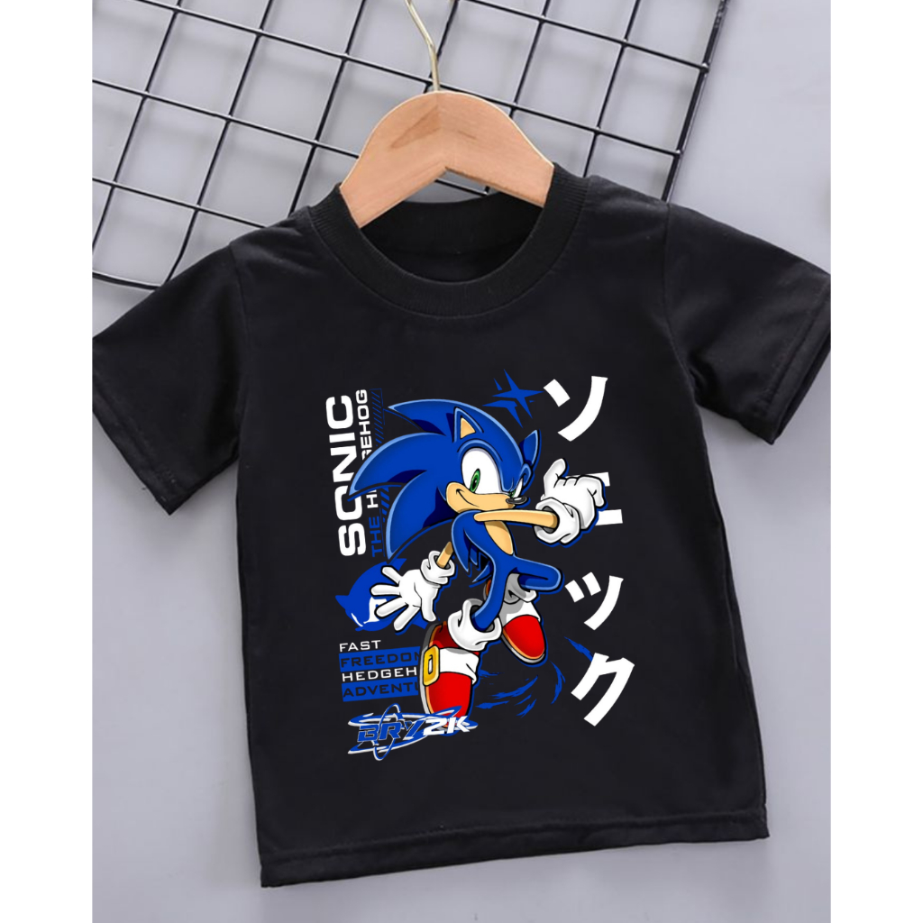 Camiseta Preta Infantil Unissex Gamer Personagens Sonic Estampa Desenho 100% Algodão Premium Confortável Casual Fofa