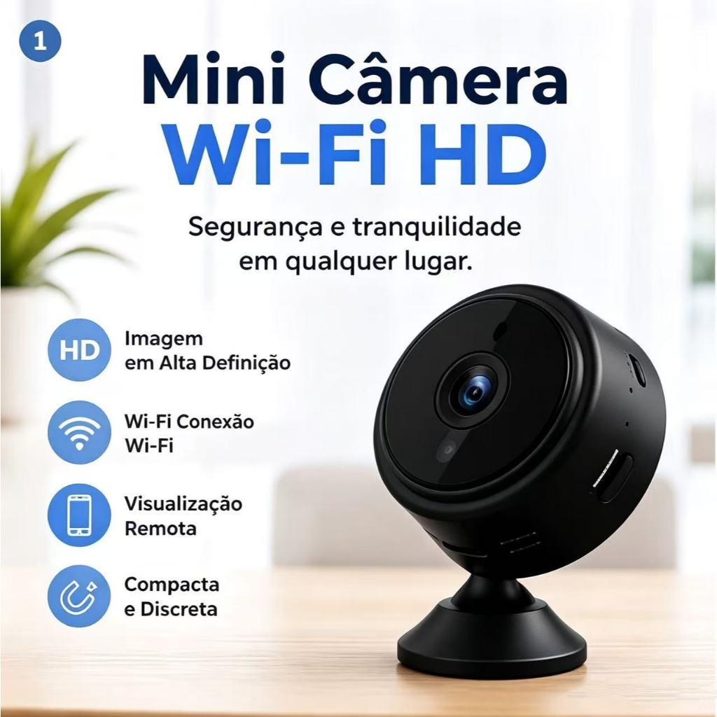 Mini Câmera Wi-Fi HD Sem Fio Monitoramento Remoto para Pet Bebê Casa Escritório